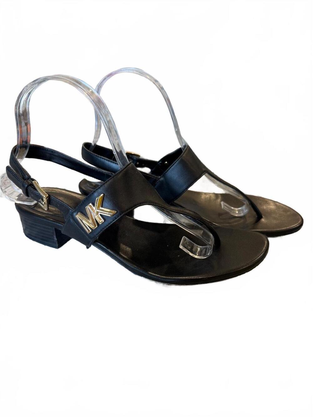 Michael Kors Jilly T-Strap Sandals Black Leather Women's Size 8.5 - Picture 3 of 7
